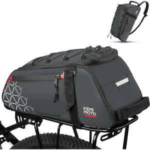 imageKEMIMOTO Rear Bike Rack Bag  8L PVC Water Resistant Ebike Bags for Bicycle Rear Rack Bicycle Trunk Pannier for Commuter Travel Shopping and Cycling BlackGrey