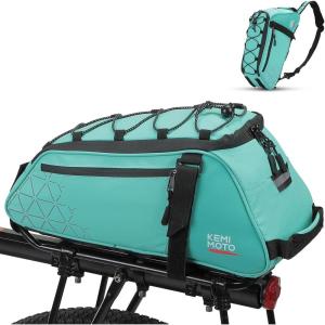imageKEMIMOTO Rear Bike Rack Bag  8L PVC Water Resistant Ebike Bags for Bicycle Rear Rack Bicycle Trunk Pannier for Commuter Travel Shopping and Cycling BlackGreen
