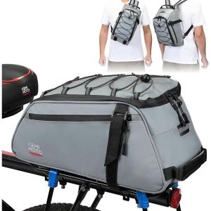 imageKEMIMOTO Rear Bike Rack Bag 11L Waterresistant Trunk Bag 3IN1 Zippered Bicycle Backpack Shoulder Pannier Saddle Bag for Ebikes Cycling Commuting Travel Outdoor CampingGrey