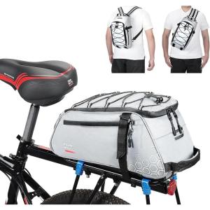 imageKEMIMOTO Rear Bike Rack Bag 11L Waterresistant Trunk Bag 3IN1 Zippered Bicycle Backpack Shoulder Pannier Saddle Bag for Ebikes Cycling Commuting Travel Outdoor CampingSilver