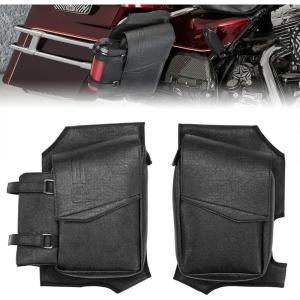 imageKEMIMOTO Side Saddlebag Guard Bag Organizer with Water Bottle Holder Faux Leather Compatible with Touring Road King Electra Glide Road Glide models Left Right