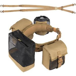 imageKEMIMOTO Tactical Hunting Belt Quick Release Battle Belt for Men with Shoulder Strap Breathable Design 4 Pouches to Carry Tools Accessories ampamp Gear Ideal for Hunting Fishing Dog Training BrownBrown