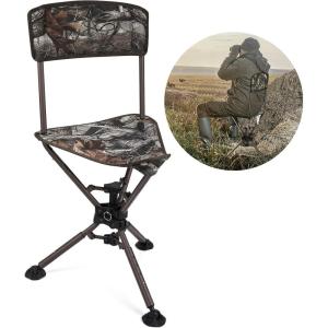 imageKEMIMOTO Tripod Swivel Hunting Chair 360 Degree Blind Chairs with Backrest Folding Camo Seats Height Adjustable for Hunting Fishing Camping
