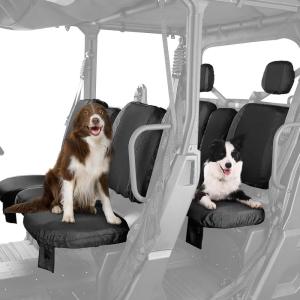 imageKEMIMOTO UTV Seat Covers Black Waterproof Repellent Compatible with Can Am Defender Max HD8 HD10 HD9 Front Two Doors Split Bench Seat Covers BlackBlack