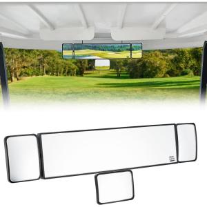 imageKEMIMOTO Universal Golf Cart Rear View Mirror 4Panel Wide Angle Adjustable Convex Center Mirror Compatible with EZGO Club Car Golf Cart Removable Rear View Side Mirrors 360 Degree Rotatation