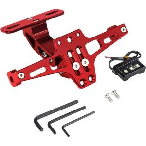 imageKEMIMOTO Universal Motorcycle License Plate Bracket with LED Light Fender Eliminator Kit CNC Aluminum Motorcycle Tail Tidy License Plate Holder Mount BlackRed