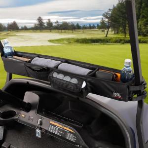 imageKEMIMOTO Upgraded Golf Cart Front Storage Basket No Drilling Golf Cart Storage Tray Compatible with EZGO Drive Club Car Kandi Electric Golf Carts 1680D Golf Cart Caddy Organizer Black