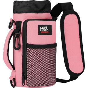 imageKEMIMOTO Water Bottle Holder Bag Water Bottle Carrier with Adjustable Shoulder Strap Water Bottle Pouch Holder for Hiking Camping Fishing Compatible with YETI STANLEY SLM 32 oz 40 oz 64 ozPink