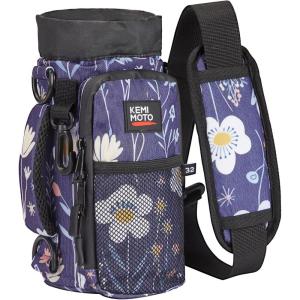 imageKEMIMOTO Water Bottle Holder Bag Water Bottle Carrier with Adjustable Shoulder Strap Water Bottle Pouch Holder for Hiking Camping Fishing Compatible with YETI STANLEY SLM 32 oz 40 oz 64 ozBlue White Flowers