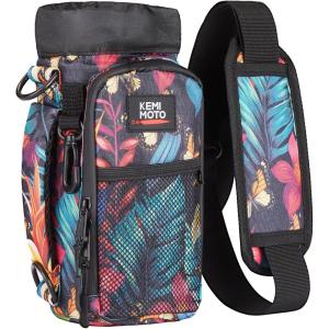 imageKEMIMOTO Water Bottle Holder Bag Water Bottle Carrier with Adjustable Shoulder Strap Water Bottle Pouch Holder for Hiking Camping Fishing Compatible with YETI STANLEY SLM 32 oz 40 oz 64 ozBlack Color Flower