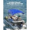 imageKEMIMOTO Bimini Tops for Boats Bimini Top Replacement 600d Marine Grade Canvas Boat Canopy Waterproof Sun Shade with Light Hole and Storage Bag Easy Install Without Frame for Pontoon Boatsblue