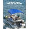 imageKEMIMOTO Bimini Tops for Boats Bimini Top Replacement 600d Marine Grade Canvas Boat Canopy Waterproof Sun Shade with Light Hole and Storage Bag Easy Install Without Frame for Pontoon Boatsblue
