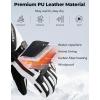imageKEMIMOTO Waterproof EVAPad Heated Gloves for Women with Battery PU Leather Snowmobile Gloves for Men with Touchscreen for Skiing Snowboarding Cold WeatherWhite