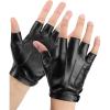imageKEMIMOTO Fingerless Driving Gloves PU Faux Leather Outdoor Sport Black Half Finger Glove for Men Women Teens BlackSmall