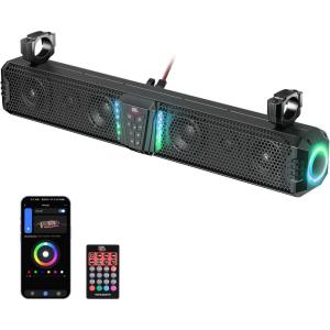 imageKEMIMOTO 2025 Midnight 80 32inch UTV Sound Bar IP65 Water Resistant Golf Cart Sound Bar ATV Speaker Bluetooth with RGB SxS Soundbar Compatible with Polaris RZR CanAm w 12 in Roll Bar32 inches
