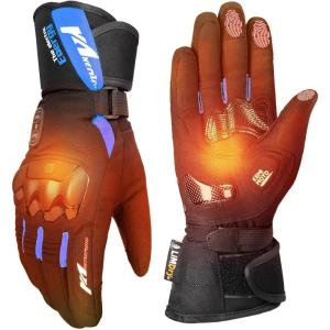 imageKEMIMOTO 2025 Version Heated Motorcycle Gloves for Men and Women DualZone Control with Hard Protective Shields 74V 3000mAh Rechargeable Battery Waterproof TouchscreenBlue