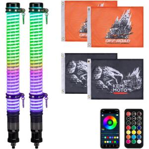 imageKEMIMOTO 2pc 2ft COB Fat Whip Lights for Side by Side Turning Signal Function Compatible with Polaris RZR CanAm Maverick X3 LED Whip Lights for UTV ATV Buggy Boat Offroad