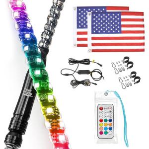 imageKEMIMOTO 2pc 3ft Spiral Whip Lights for Side by Side LED Whip Lights for UTV ATV Boat Offroad RF Remote Control Compatible with Polaris RZR CanAm Maverick X3 Sportsman2 ft