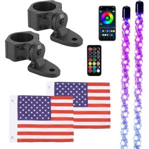 imageKEMIMOTO 2pc 3ft Whip Lights with Mounting Brackets for Side by Side APP Control LED Whip Lights for UTV Offroad Compatible with Polaris RZR CanAm Maverick X3 for 1752 inch Roll Bar Cage3 ft