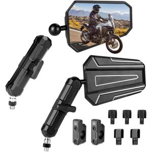 imageKEMIMOTO Adventure Motorcycle Mirrors Full Billet Aluminum Alloy Universal M8 M10 Bolt 78quot Handlebar Mount Rearview Side Mirrors Foldable 360 Degrees Compatible with ATV Dirt Bike Scooter