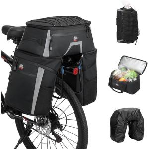 imageKEMIMOTO Bicycle Panniers Combo 3in1 Bike Saddle Grocery Bag with Waterproof Rain Cover 52L Large Capacity Storage Cargo Cycling Backpack Mountain Road Ebike Trunk Bag BlackWith Cooler Bag
