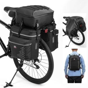 imageKEMIMOTO Bicycle Panniers Combo 3in1 Bike Saddle Grocery Bag with Waterproof Rain Cover 52L Large Capacity Storage Cargo Cycling Backpack Mountain Road Ebike Trunk Bag BlackNo Cooler Bag