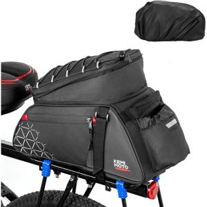 imageKEMIMOTO Bike Bag PVC Bicycles Rear Rack 15L Bicycles Trunk Pannier with Waterproof Cover and Water Cup Bag for Commuter Travel Outdoor