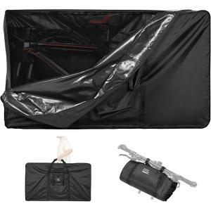 imageKEMIMOTO Bike Travel Bag Airplane for 26 to 29 inch Mountain Bicycle 900D Heavy Duty Folding MTB Bike Box Case with Wheels Pack for Air Travel Flights Waterresistant Cycling Transport Storage