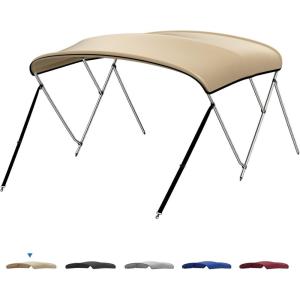 imageKEMIMOTO Bimini Top for Boat Bimini Tops Cover 600D Marine Grade Canvas Boat Canopy with 6ft Length 54 in  96 in Width 46 in Height Includes Mounting Hardware Straps Rear Support PolesBeige