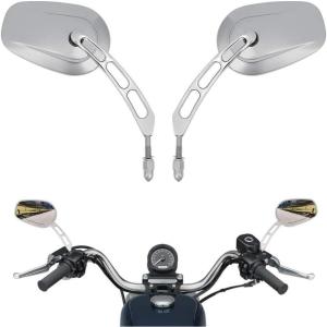 imageKEMIMOTO Black Mirrors Motorcycle Rearview Mirror 360 Degree Adjustment Handlebar Mirrors M8 Compatible with Road King Street Electra Glide Dyna Sportster Softail Road GlideChrome