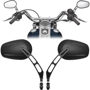 imageKEMIMOTO Black Mirrors Motorcycle Rearview Mirror 360 Degree Adjustment Handlebar Mirrors M8 Compatible with Road King Street Electra Glide Dyna Sportster Softail Road GlideBlack