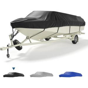 imageKEMIMOTO Boat Cover 1416 ft Heavy Duty 600D UV Resistant Waterproof Oxford Fabric Trailerable Boat Cover for VHull ProStyle Fishing Boat