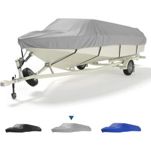 imageKEMIMOTO Boat Cover 1416 ft Heavy Duty 600D UV Resistant Waterproof Oxford Fabric Trailerable Boat Cover for VHull TriHull ProStyle Fishing Boat Runabout Bass Boat Pontoon Boat Boat Accessories