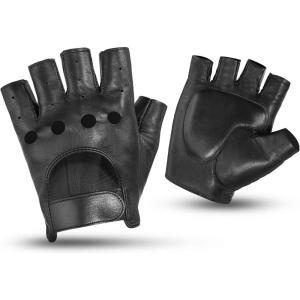 imageKEMIMOTO Fingerless Sheepskin Leather Motorcycle Gloves Half Finger Riding and Driving Gloves for Men and WomenSmall