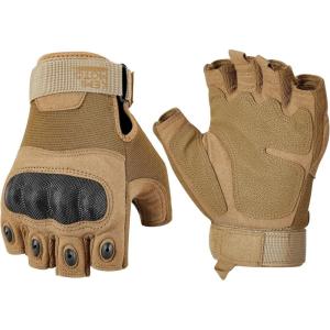 imageKEMIMOTO Fingerless Tactical Gloves for Men Motorcycle Gloves for Outdoor Work Sports Fingerless Cycling Gloves for Hunting Hiking CampingFingerlessBrown