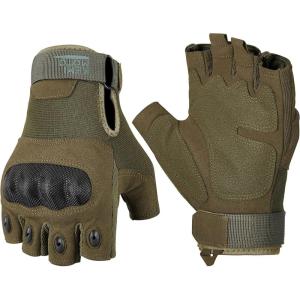 imageKEMIMOTO Fingerless Tactical Gloves for Men Motorcycle Gloves for Outdoor Work Sports Fingerless Cycling Gloves for Hunting Hiking CampingFingerlessGreen