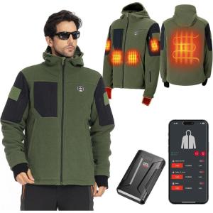 imageKEMIMOTO Hand Warmth Heated Jacket with 12V 20000mAh Battery Pack Heating Electric Hoodie with 8 Heating ZonesGreen Colorblock