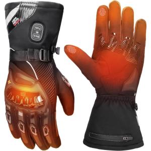 imageKEMIMOTO Heated Motorcycle Gloves for Men and Women with Hard Protective Shields 74V 3000mAh Rechargeable Battery Waterproof Windproof Touchscreen CompatibleBlack