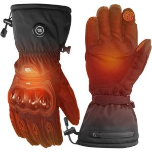 imageKEMIMOTO Heated Motorcycle Gloves for Men and Women with Hard Protective Shields Waterproof Windproof Touchscreen Compatible 74V 2500mAh Rechargeable BatteriesBlack