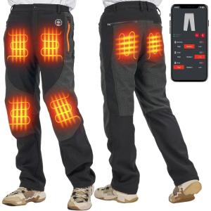 imageKEMIMOTO Heated Pants for Men 12V Waterproof Heated Pants for Hunting with Temp APP Control Rechargeable Outdoor Trousers