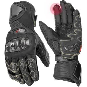 imageKEMIMOTO Leather Motorcycle Gloves for Men and Women Riding Racing Gloves with ESA Cushioning Kevlar Carbon Fiber Knuckle Protection for Dirt Bike Motorbike Outdoor SportsBlack