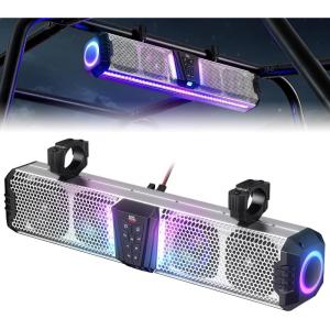 imageKEMIMOTO Midnight S60 26inch UTV Sound Bar Waterproof IP66 65Hz Deep Bass MetalBuilt Synced Multicolor Lights UTV Bluetooth Soundbar for UTV ATV Golf Cart Marine Boat fits 1quot2quot Roll Bar