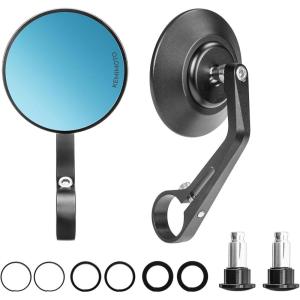 imageKEMIMOTO Motorcycle Bar End Mirrors CNC Aluminum 78quot Handlebar Rearview Mirrors with Blue AntiGlare Lens Universal Fit for Motorcycles Ebikes Scooters ATVs  Round Design for Clear ampamp Wide View