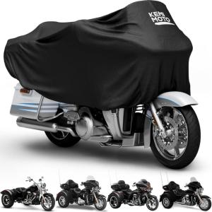 imageKEMIMOTO Motorcycle Cover Half Cover Compatible with Touring Models Road King Street Glide Road Glide Waterproof Impermeable Outdoor All Weather Protect from Dust Sunlight Rain Black