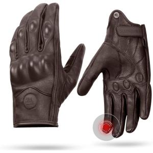 imageKEMIMOTO Motorcycle Gloves Leather Motorcycle Riding Gloves for Men and Women Touchscreen Motorbike Gloves for Motorcross Racing BMX MTB Cycling with Hard KnuckleBrownX Large
