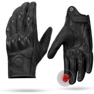 imageKEMIMOTO Motorcycle Gloves Leather Motorcycle Riding Gloves for Men and Women Touchscreen Motorbike Gloves for Motorcross Racing BMX MTB Cycling with Hard KnuckleBlackX Large