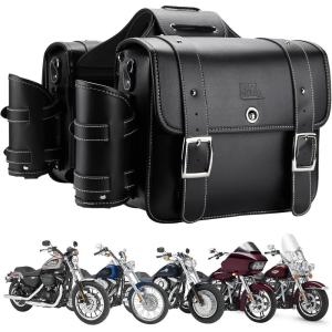 imageKEMIMOTO Motorcycle Saddlebags Throw Over Saddle bags 20L Faux Leather Side Luggage Bags with cup holder for Sportster Softail Dyna Rebel Shadow Universal Black
