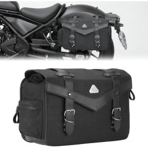 imageKEMIMOTO Motorcycle Side Bag Waterproof Vintage Oil Waxed Canvas Leather Universal Single Saddle Bag Compatible with Softail Dyna Sportster Cruiser 15L11L