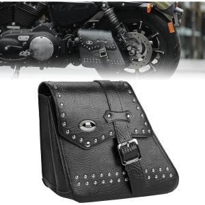 imageKEMIMOTO Motorcycle Swing Arm Bag Swingarm Left Side Bag 7L Faux Leather Compatible with Softail Sportster Iron 883 1200XL Triangulated Swingarm Models