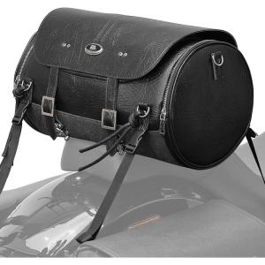 imageKEMIMOTO Motorcycle Tail Bag PU Leather Motorcycle Rear Seat Bag Waterproof Waxed Drawstring Canvas 1822L Expandable Motorbike Luggage Storage for Sportster Softail Dyna Vstar Shadow